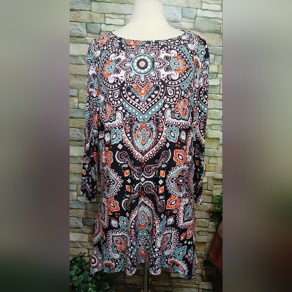 2X Lily By Firmiana Bohemian Print Women's Tunic Top Whimisigoth